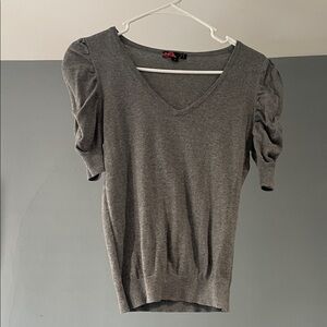 Gray V-Neck Puff Sleeve Top
